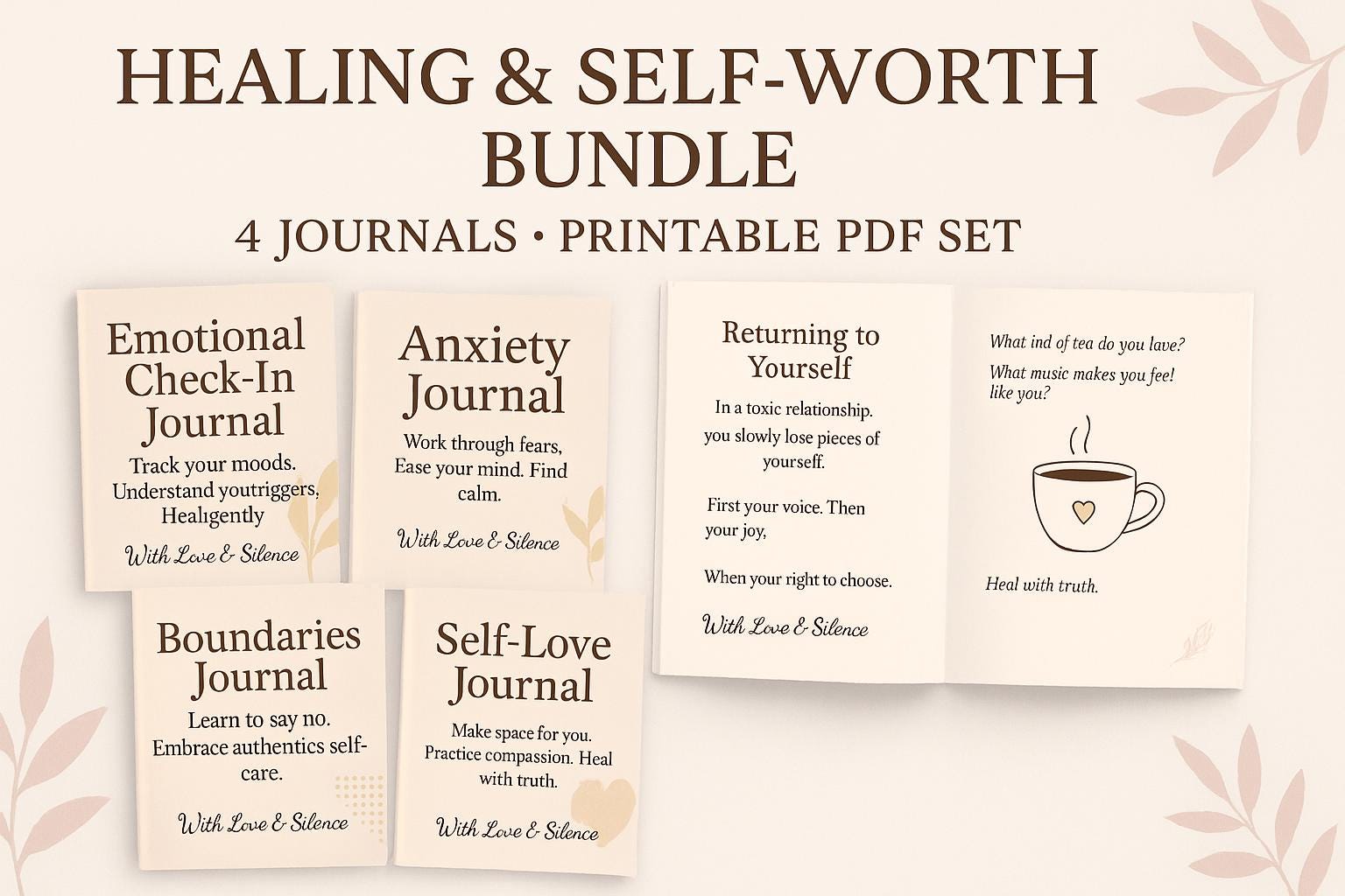 Self-Worth Healing Workbook Bundle: Confidence, Emotional Growth (Printable PDFs
